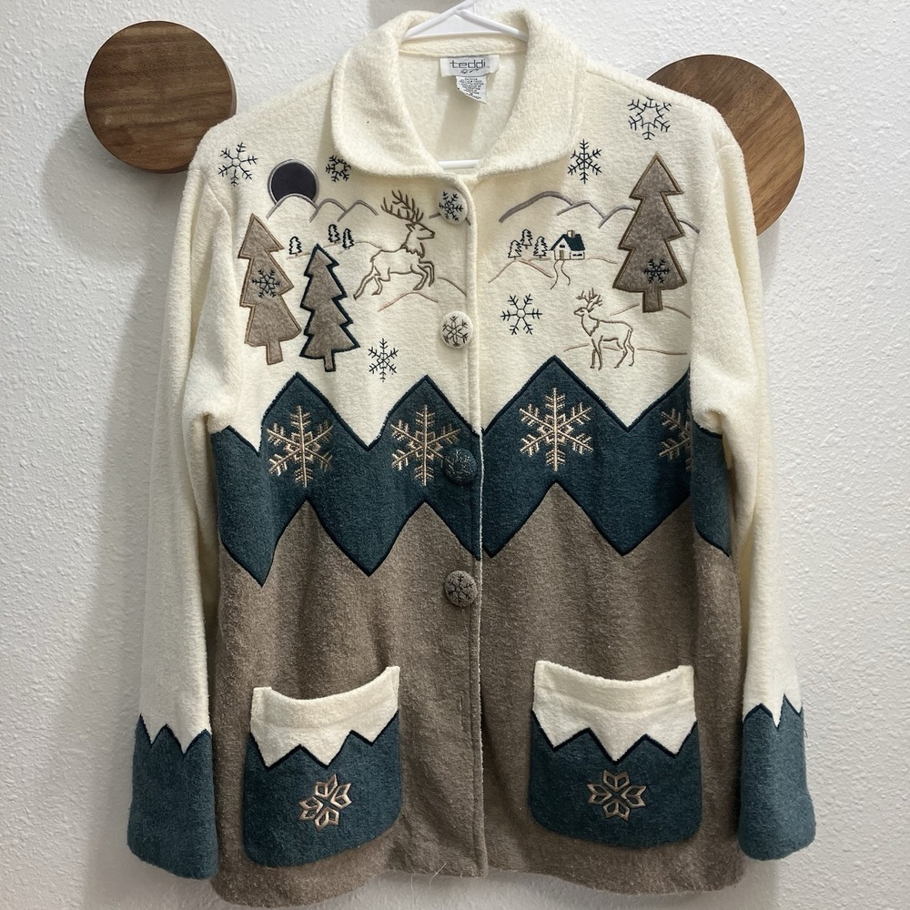 Vintage Teddi Small Scandi Snowflake Sweater  Minimal Christmas Aesthetic‎